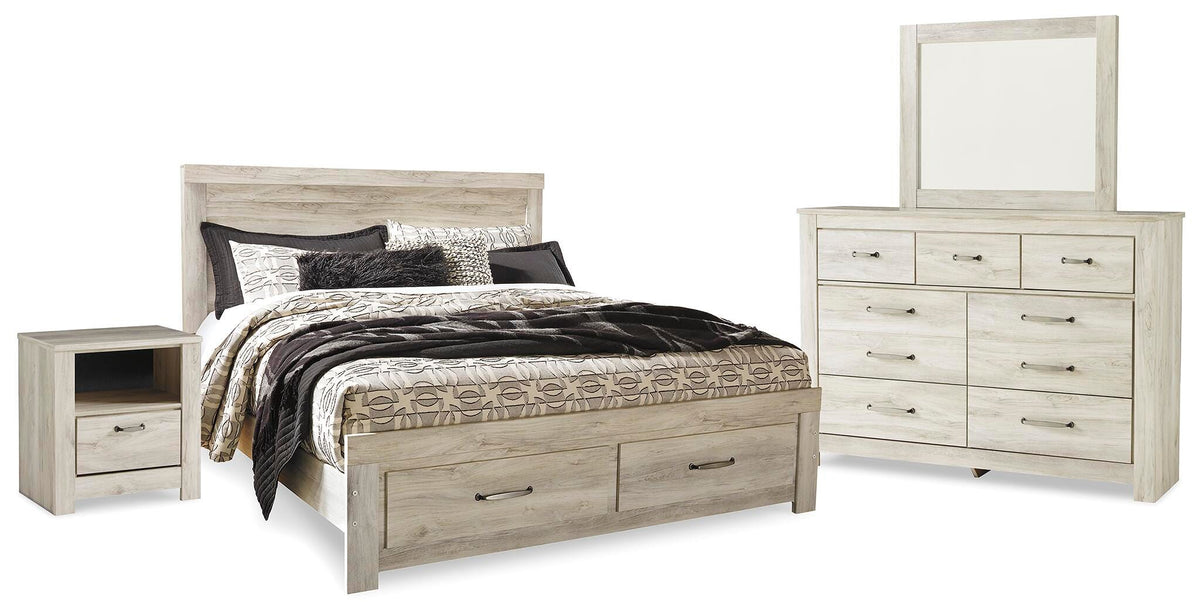 Bellaby King Panel Storage Bed, Dresser, Mirror and Nightstand - Whitewash (1)