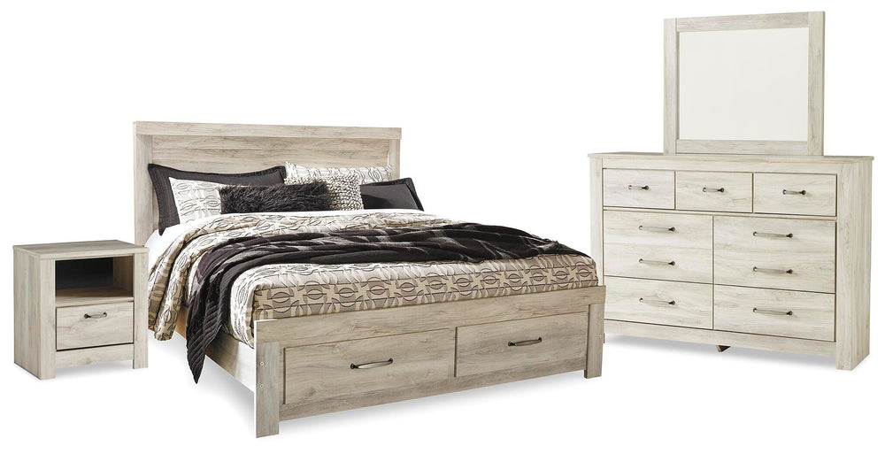 Bellaby King Panel Storage Bed, Dresser, Mirror and Nightstand - Whitewash (1)