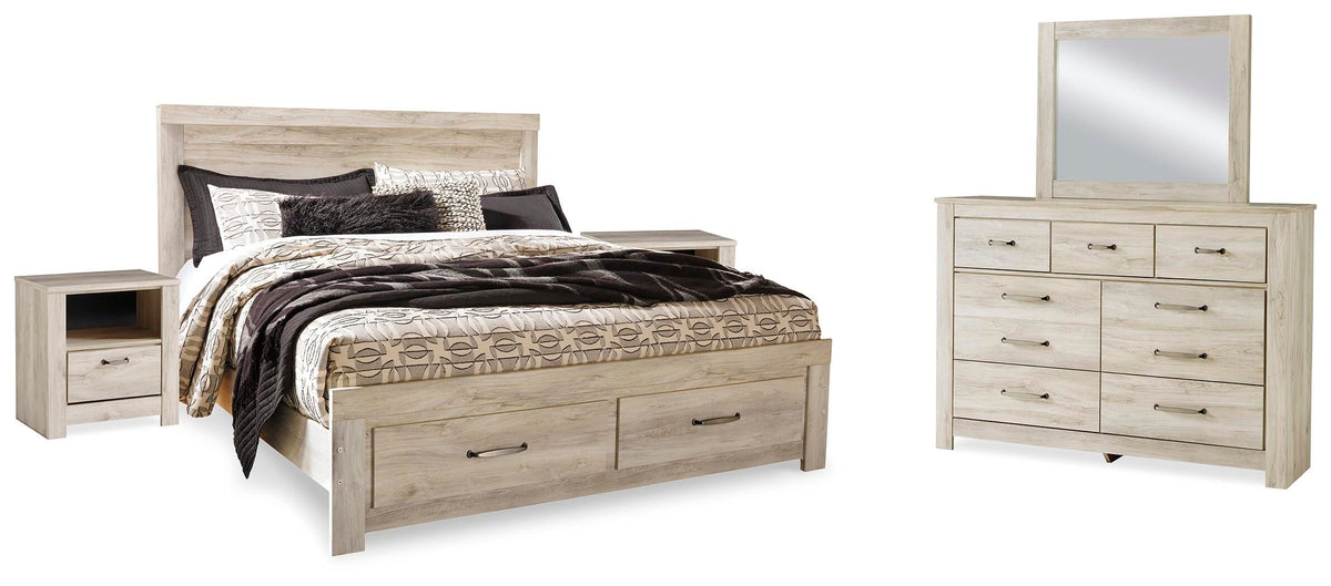 Bellaby King Panel Storage Bed, Dresser, Mirror and 2 Nightstands - Whitewash (1)