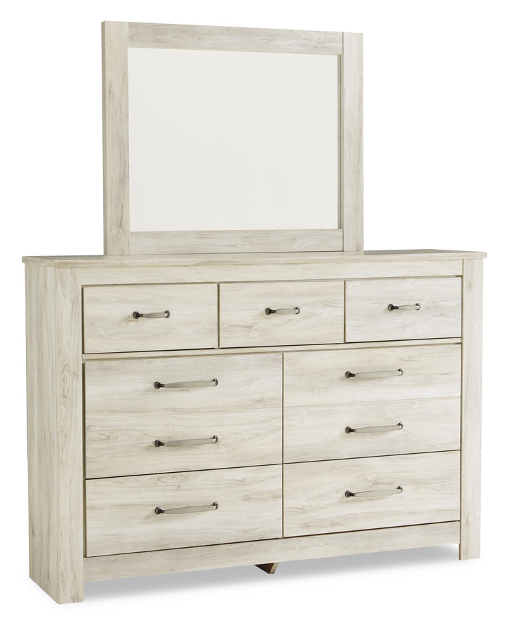 Bellaby Queen Crossbuck Panel Bed, Dresser, Mirror and 2 Nightstands - Whitewash (3)
