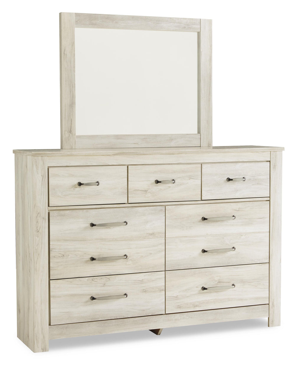 Bellaby Queen Crossbuck Panel Bed, Dresser, Mirror and 2 Nightstands - Whitewash (3)