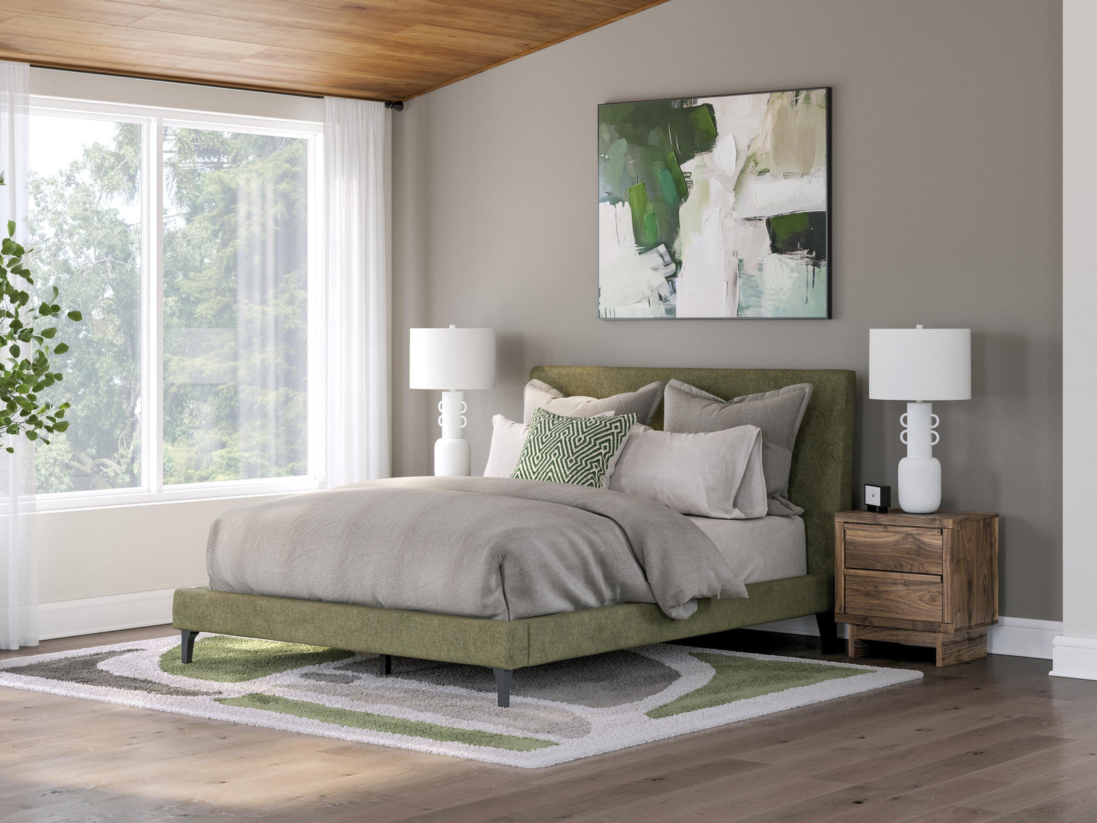 Chirason Queen Upholstered Bed with Roll Slats - Green (2)