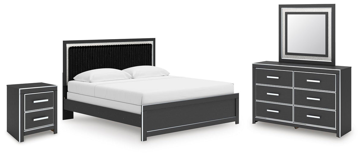 Zuraleus King Panel Bed, Dresser, Mirror and Nightstand - Black (1)