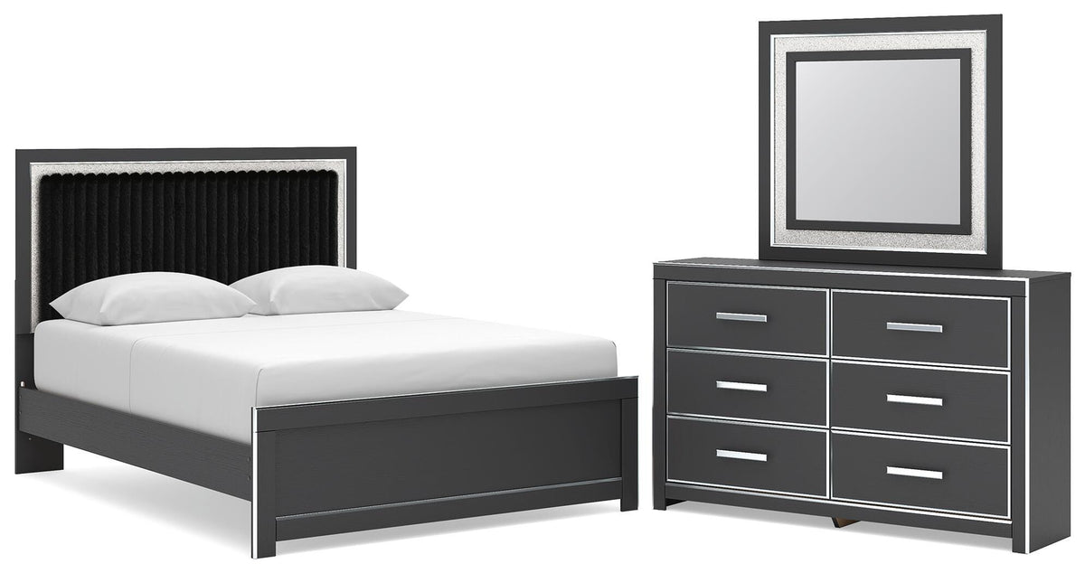 Zuraleus Queen Upholstered Panel Platform Bed, Dresser and Mirror (1)