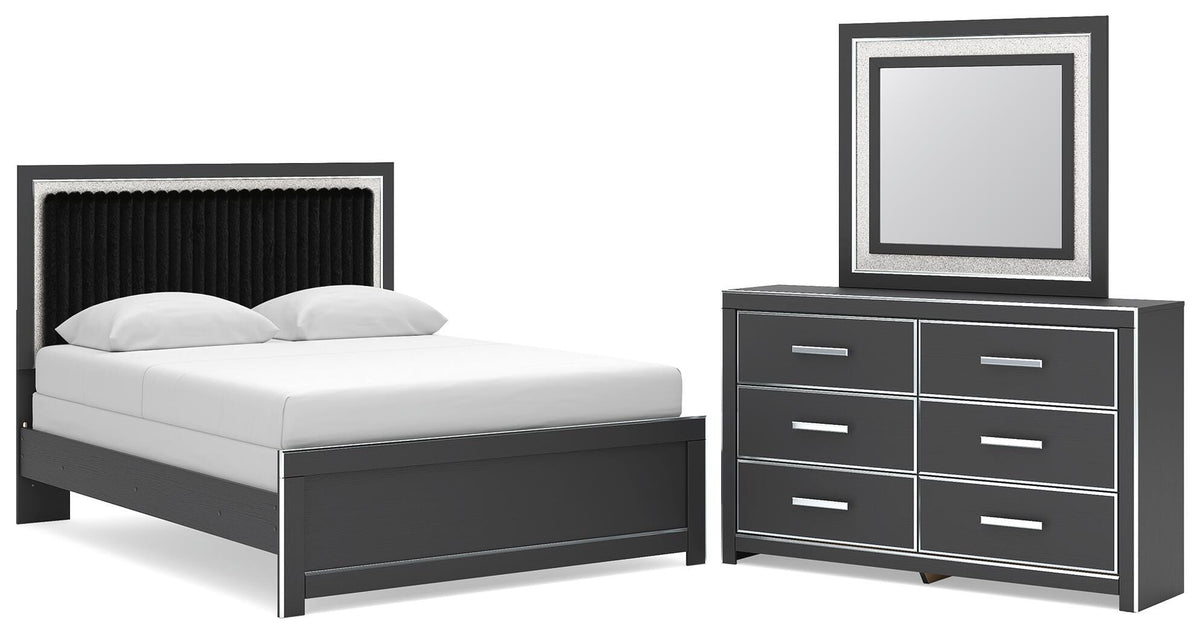 Zuraleus Queen Upholstered Panel Bed, Dresser and Mirror (1)