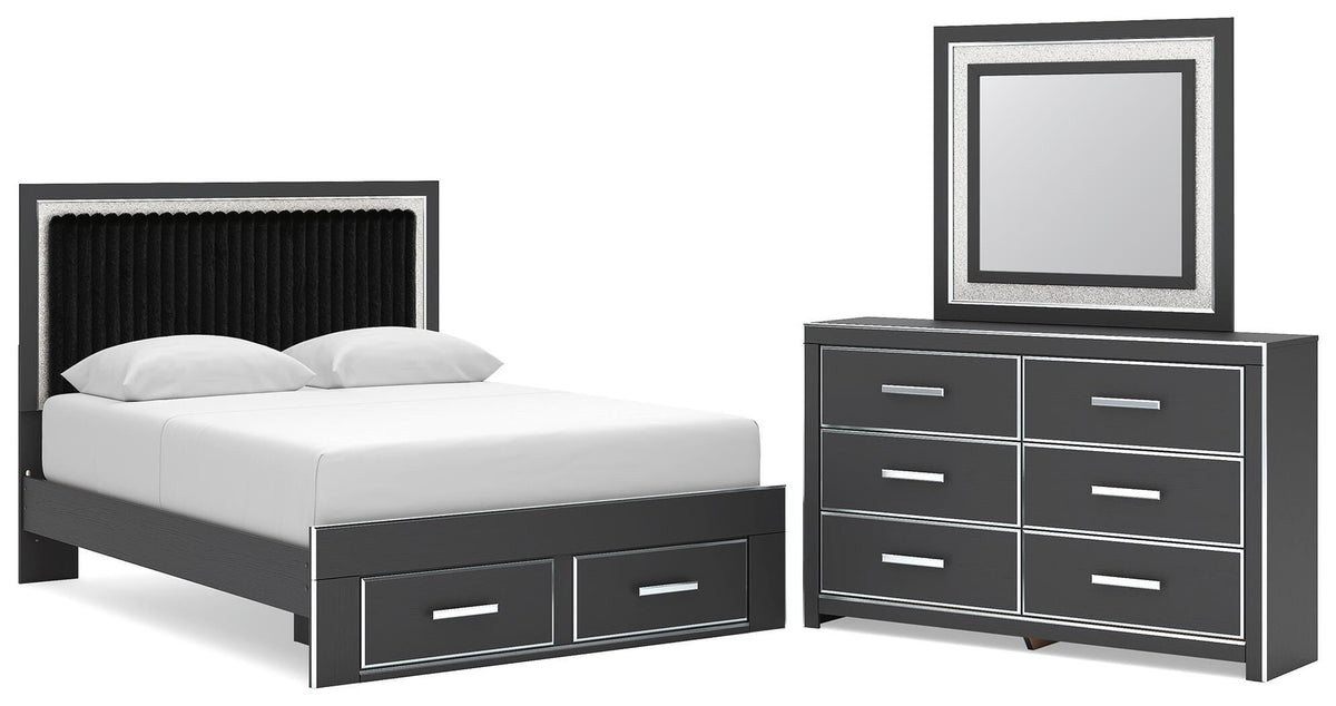 Zuraleus Queen Upholstered Panel Platform Storage Bed, Dresser and Mirror (1)