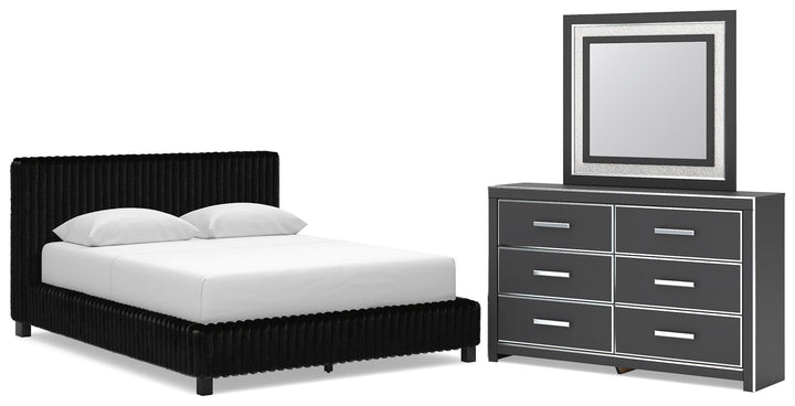 Zuraleus Queen Upholstered Bed, Dresser and Mirror (1)