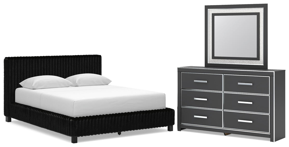 Zuraleus Queen Upholstered Bed, Dresser and Mirror (1)