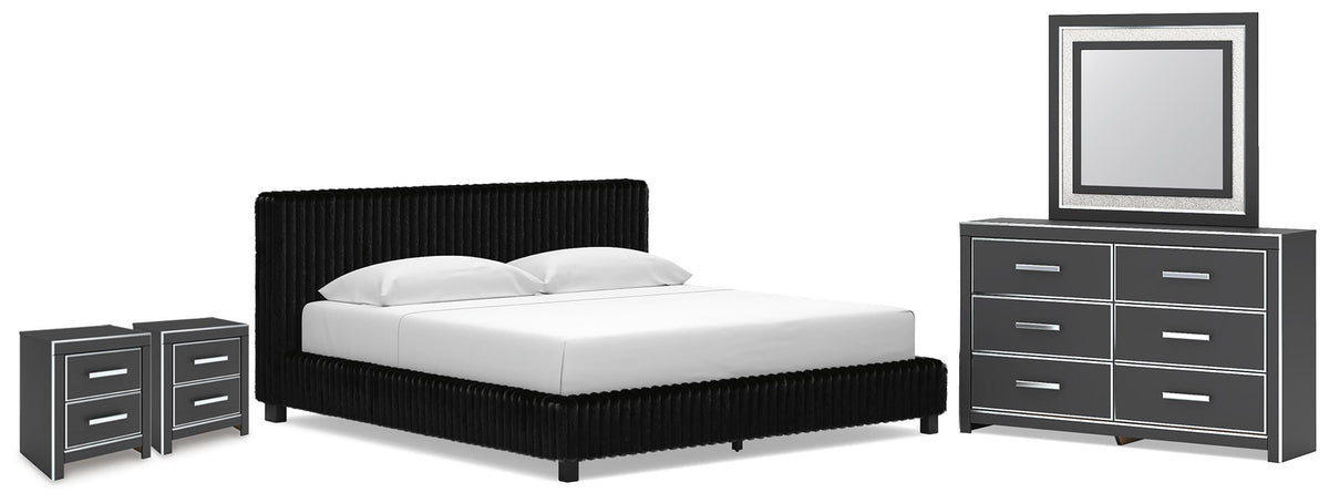 Zuraleus King Upholstered Bed, Dresser, Mirror and 2 Nightstands (1)