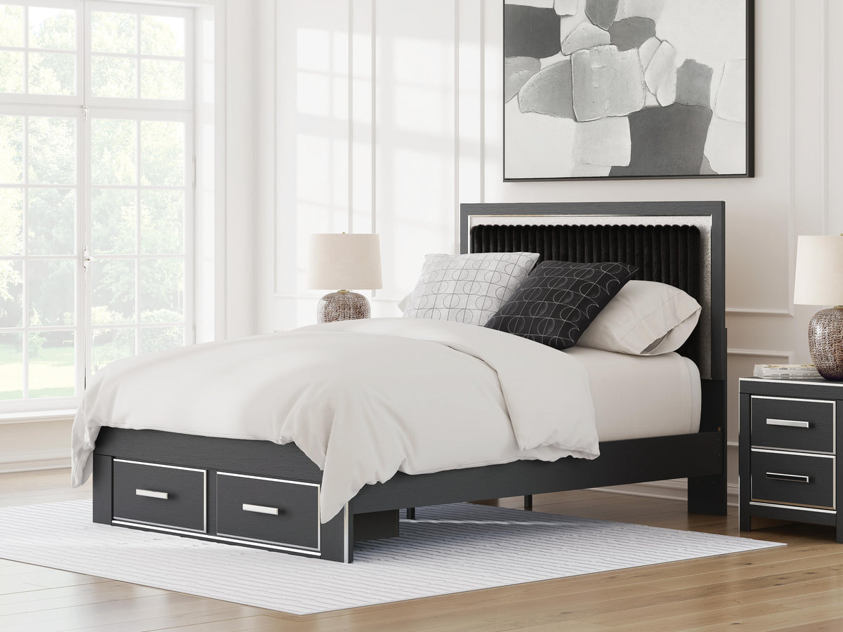 Zuraleus Queen Upholstered Panel Platform Storage Bed - Black (2)