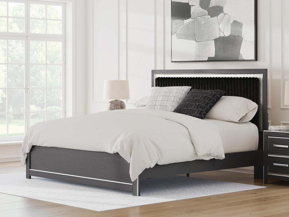 Zuraleus King Upholstered Panel Platform Bed - Black (2)