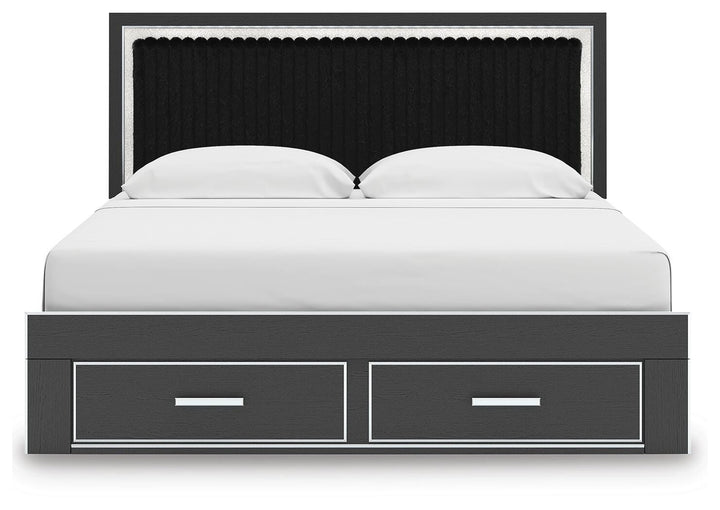 Zuraleus King Upholstered Panel Platform Storage Bed - Black (6)