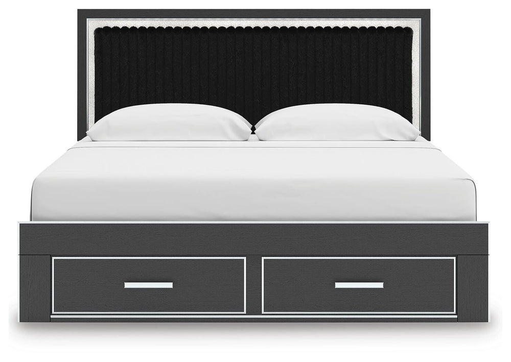 Zuraleus King Upholstered Panel Platform Storage Bed - Black (6)