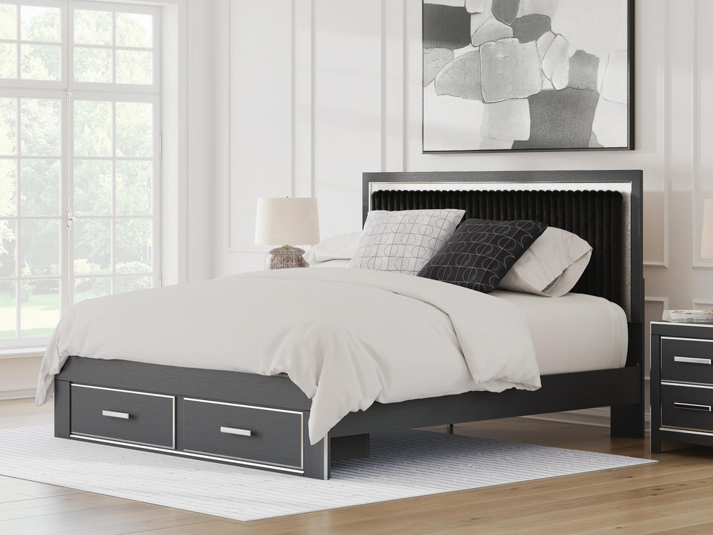 Zuraleus King Upholstered Panel Platform Storage Bed - Black (2)