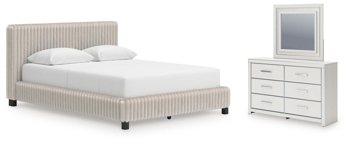 Zuraleus Queen Upholstered Bed, Dresser and Mirror (1)