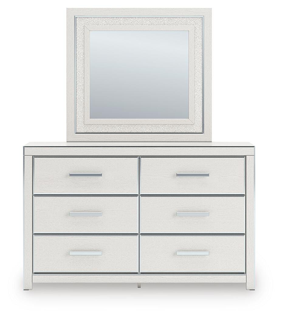 Zuraleus Queen Upholstered Panel Platform Storage Bed, Dresser and Mirror (2)