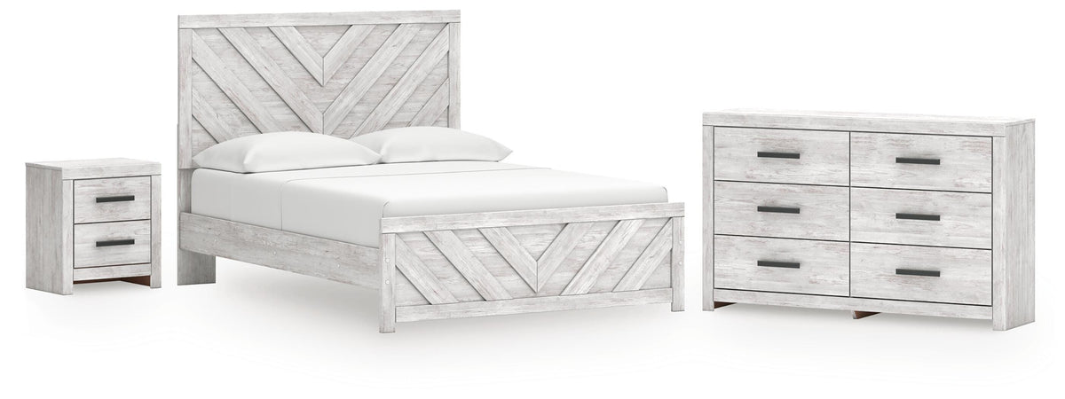 Cayboni Queen Panel Bed, Dresser and Nightstand - Whitewash (1)
