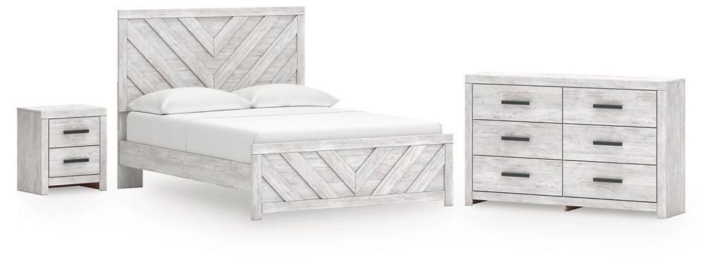 Cayboni Queen Panel Bed, Dresser and Nightstand - Whitewash (1)
