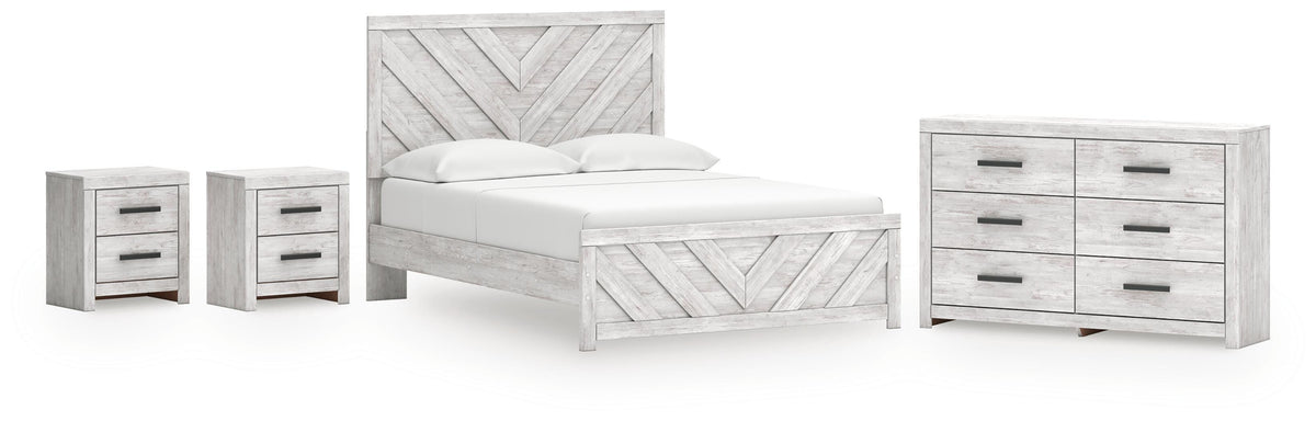 Cayboni Queen Panel Bed, Dresser and 2 Nightstands - Whitewash (1)