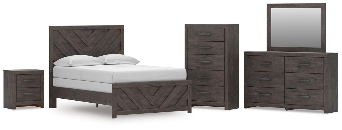 Prendonea Full Panel Bed, Dresser, Mirror, Chest and Nightstand (1)