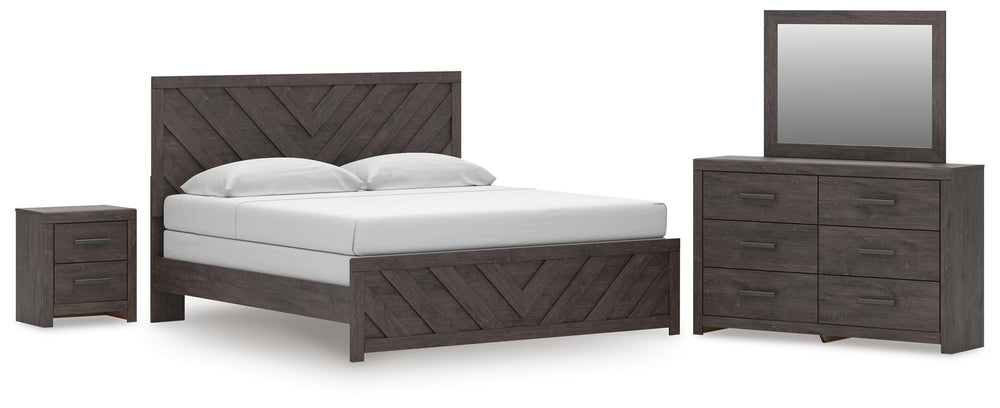 Prendonea King Panel Bed, Dresser, Mirror and Nightstand (1)