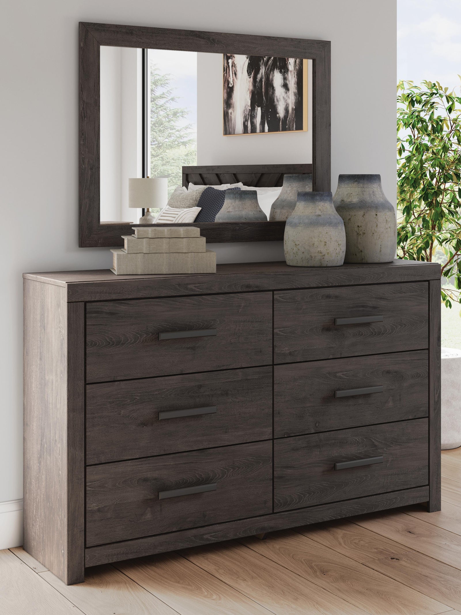Prendonea Dresser and Mirror - Dark Gray (2)