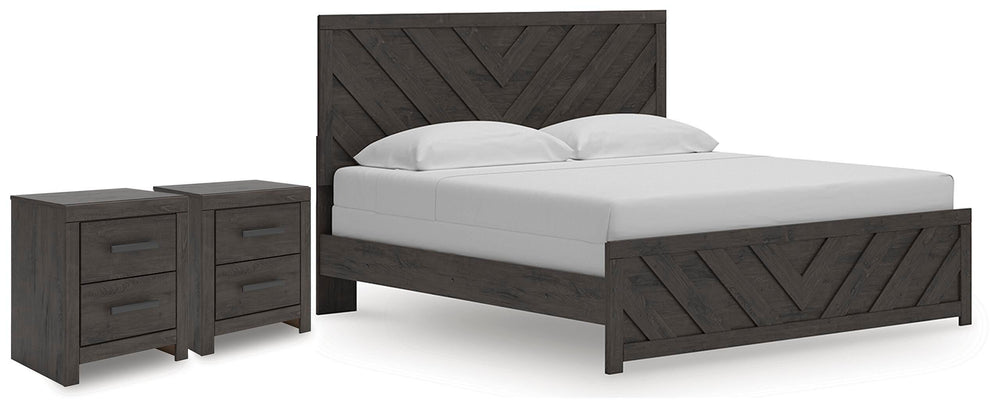 Prendonea King Panel Bed and 2 Nightstands (1)