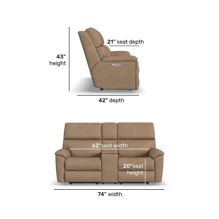 Porter Leather Power Reclining Loveseat with Console, Power Headrest, &amp; Lumbar