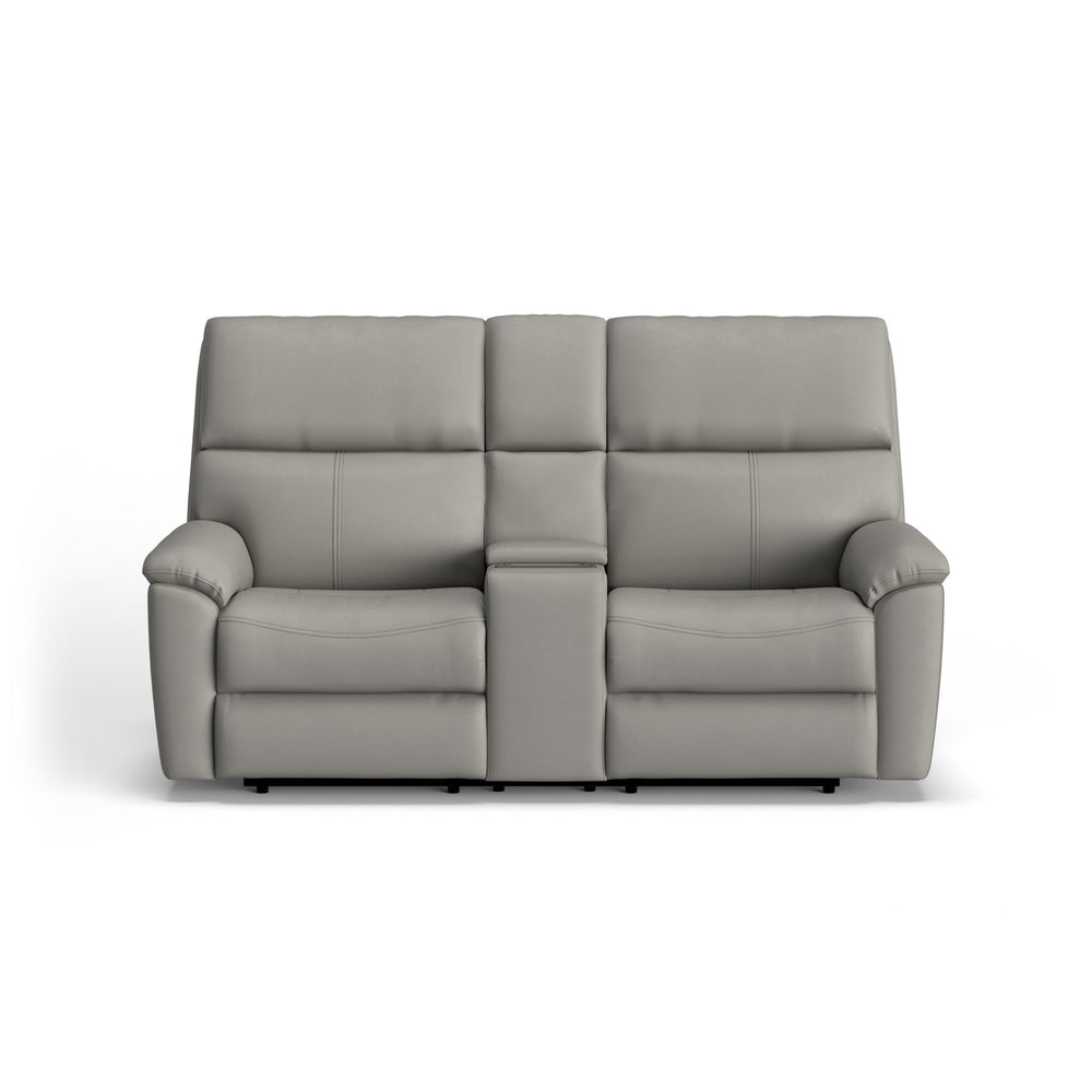 Porter Leather Power Reclining Loveseat with Console, Power Headrest, & Lumbar