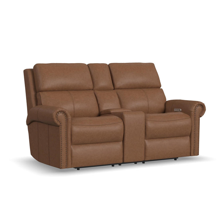Bernard Leather Power Reclining Loveseat with Console, Power Headrests &amp; Lumbar