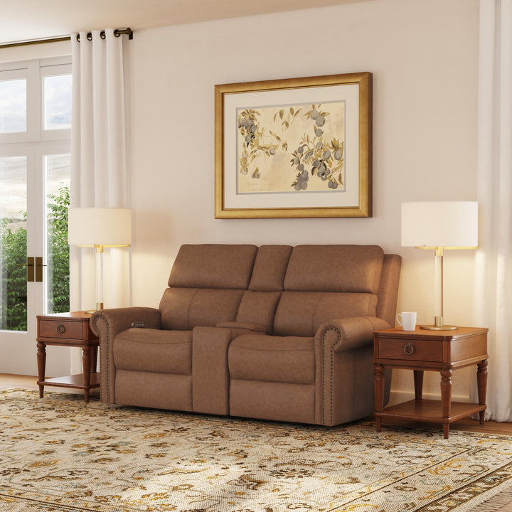 Bernard Leather Power Reclining Loveseat with Console, Power Headrests &amp; Lumbar