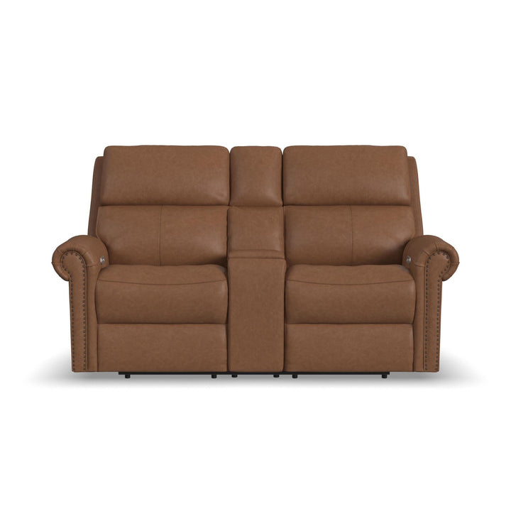 Bernard Leather Power Reclining Loveseat with Console, Power Headrests &amp; Lumbar