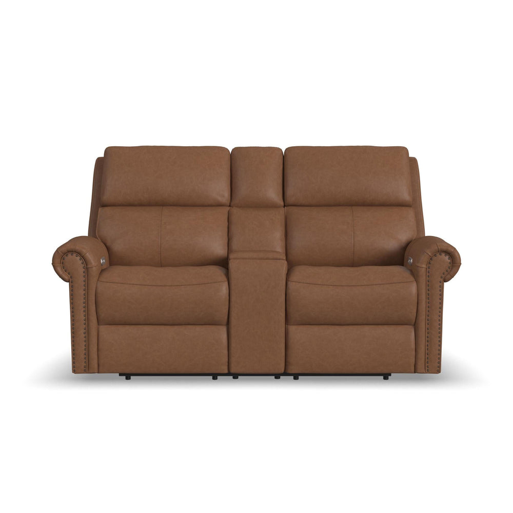 Bernard Leather Power Reclining Loveseat with Console, Power Headrests & Lumbar