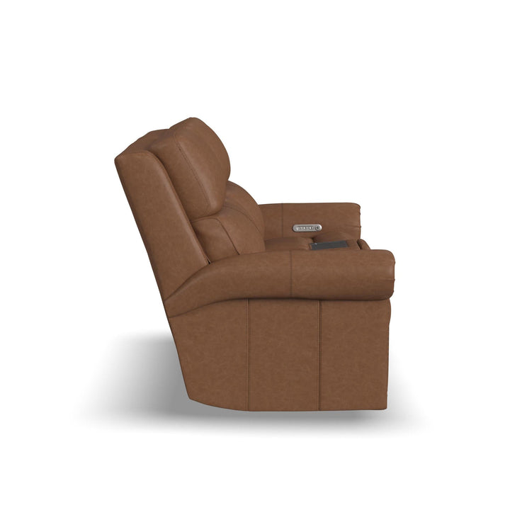 Bernard Leather Power Reclining Loveseat with Console, Power Headrests &amp; Lumbar