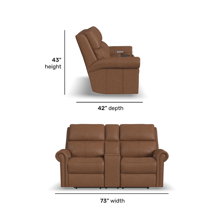 Bernard Leather Power Reclining Loveseat with Console, Power Headrests &amp; Lumbar
