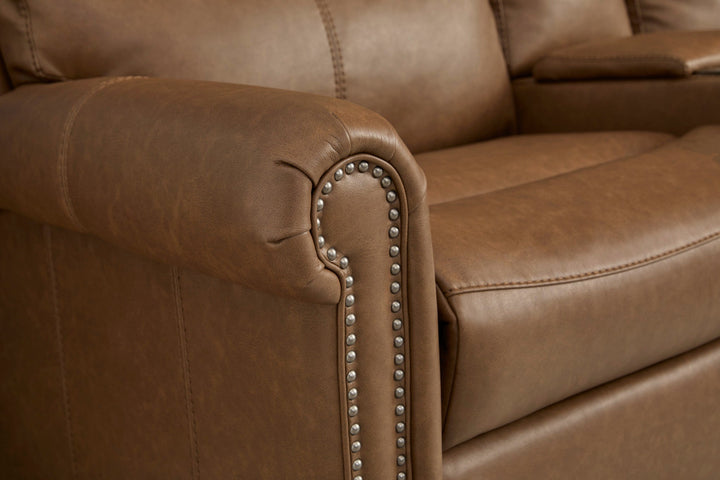 Bernard Leather Power Reclining Loveseat with Console, Power Headrests &amp; Lumbar