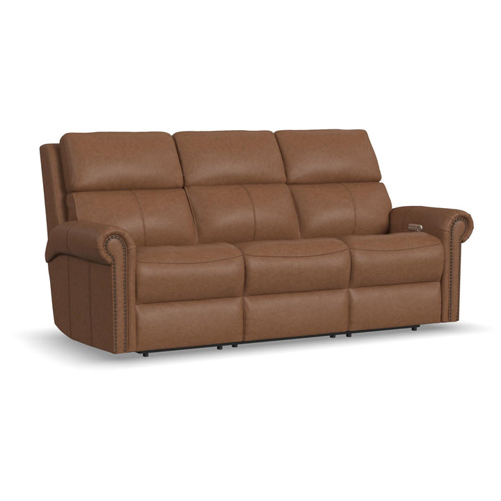 Bernard Leather Power Reclining Sofa with Console, Power Headrests &amp; Lumbar