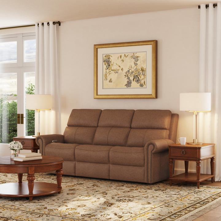 Bernard Leather Power Reclining Sofa with Console, Power Headrests &amp; Lumbar