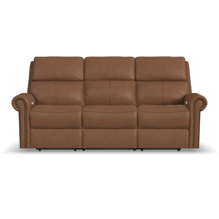 Bernard Leather Power Reclining Sofa with Console, Power Headrests &amp; Lumbar