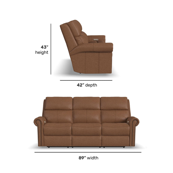 Bernard Leather Power Reclining Sofa with Console, Power Headrests &amp; Lumbar