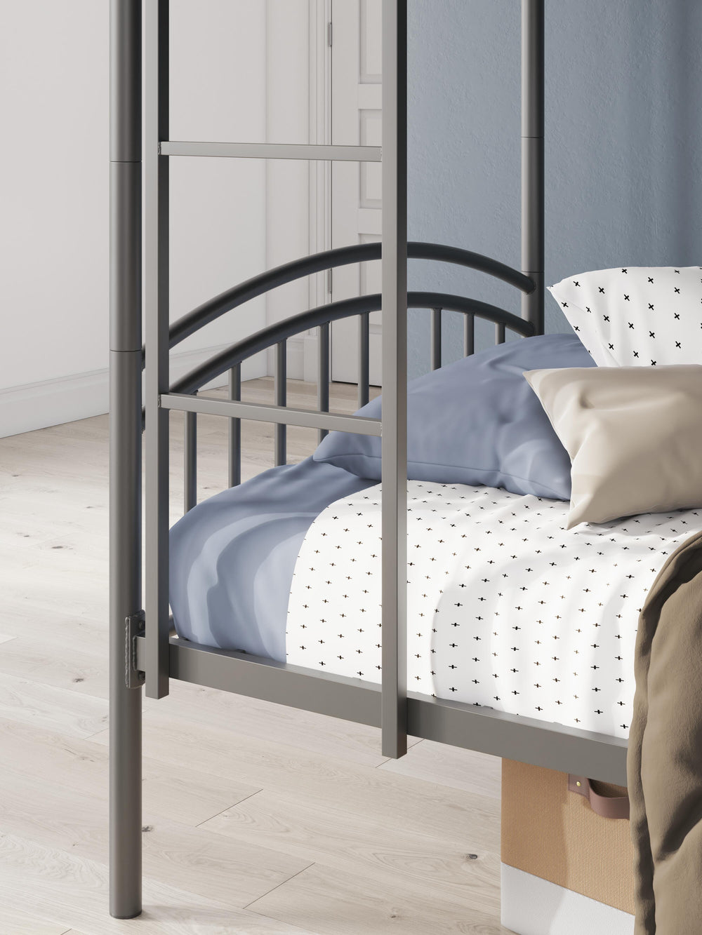 Lanceburg Twin over Twin Bunk Bed with Ladder - Gray (8)
