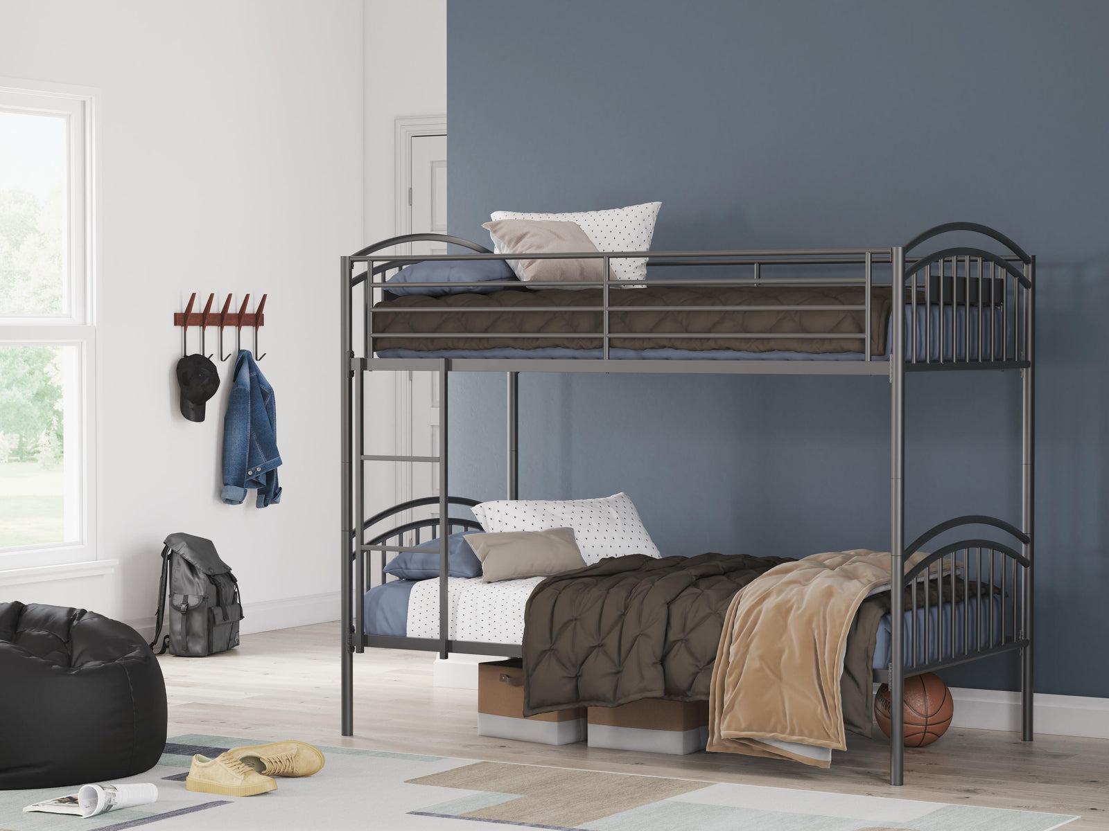 Lanceburg Twin over Twin Bunk Bed with Ladder - Gray (1)