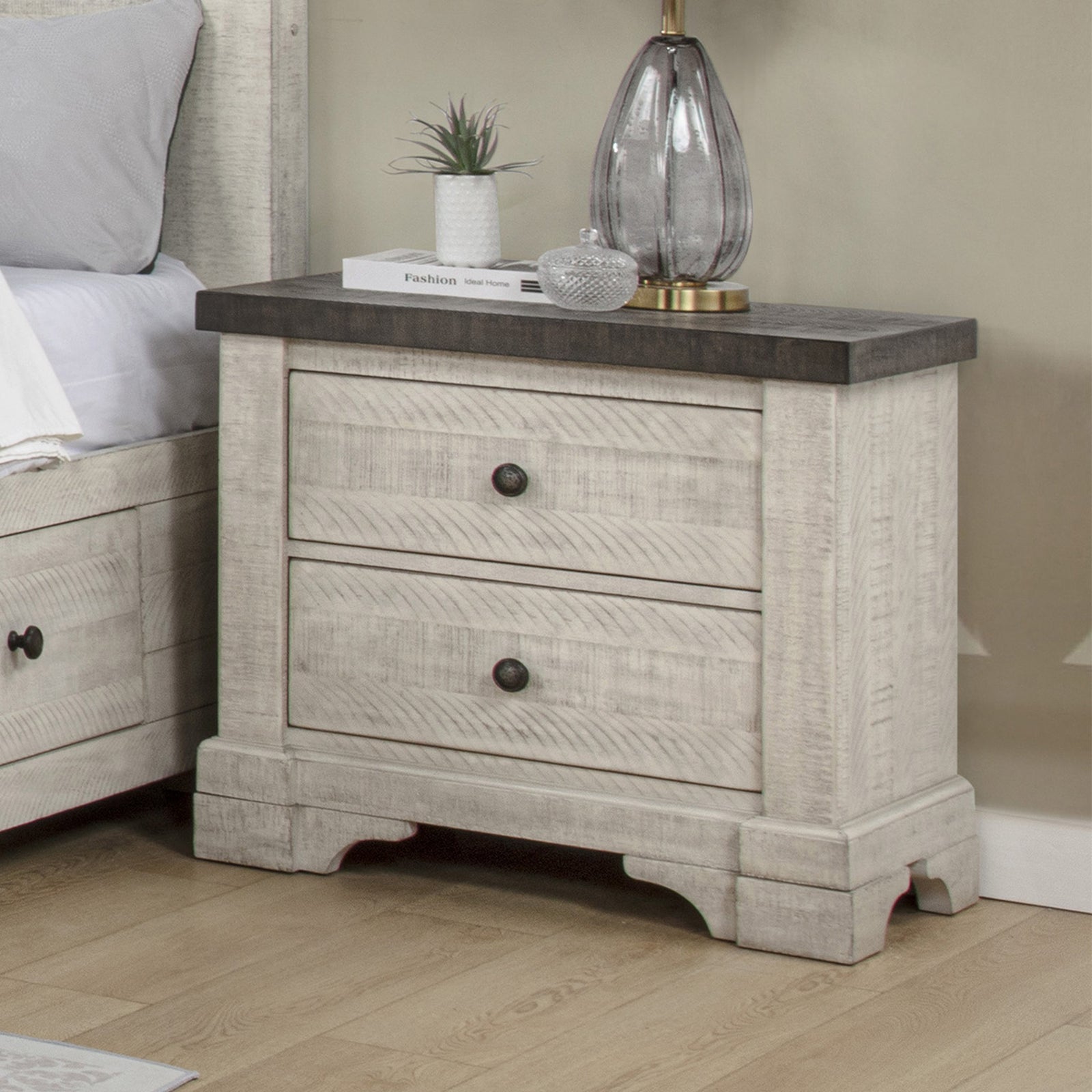 Augusta Two Drawer Nighstand W/usb Port-Rustic White