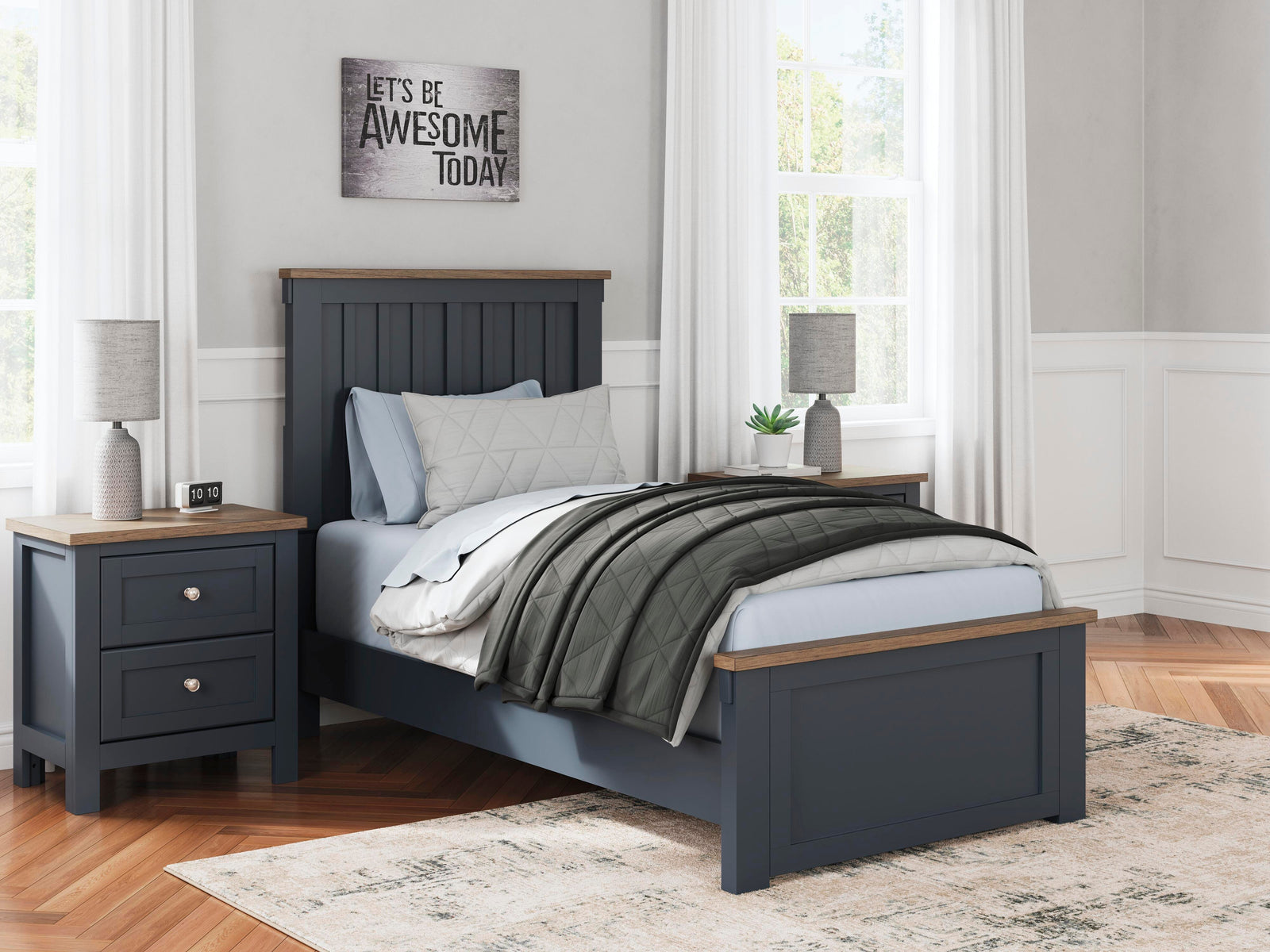 Landocken Twin Panel Bed - Blue (2)
