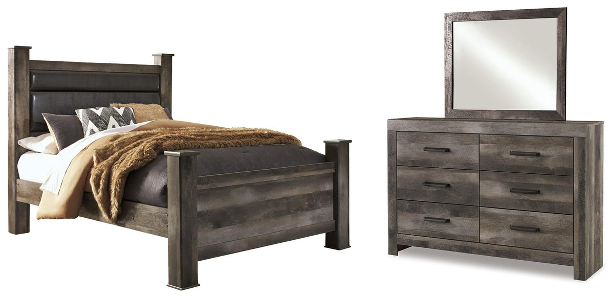 Wynnlow Queen Upholstered Poster Bed, Dresser and Mirror (1)