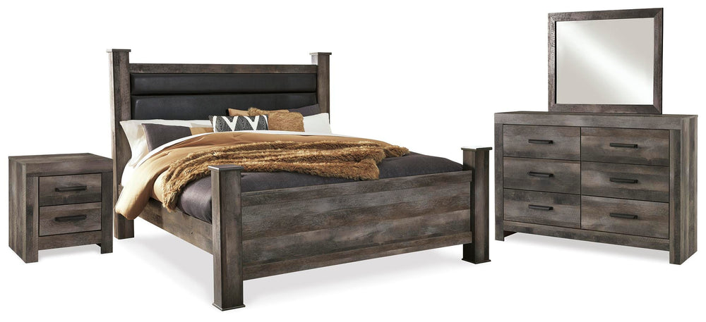 Wynnlow King Poster Bed, Dresser, Mirror and Nightstand - Gray (1)