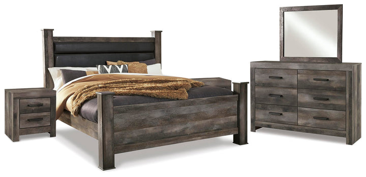 Wynnlow King Poster Bed, Dresser, Mirror and 2 Nightstands - Gray (1)