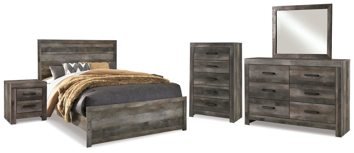Wynnlow Queen Panel Bed, Dresser, Mirror, Chest and 2 Nightstands - Gray (2)