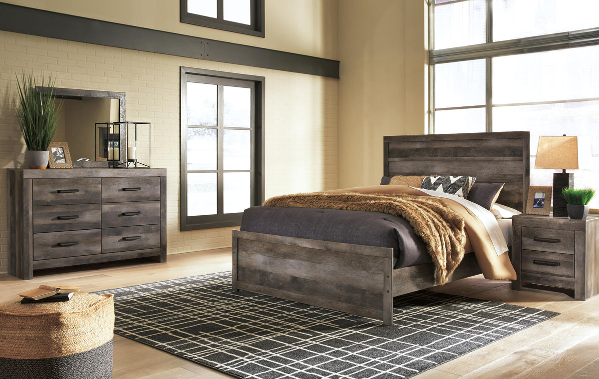 Wynnlow Queen Panel Bed with Mirrored Dresser and Nightstand - Gray (1)