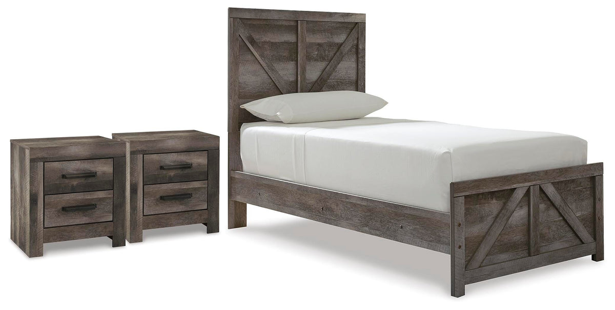 Wynnlow Twin Crossbuck Panel Bed and 2 Nightstands (1)